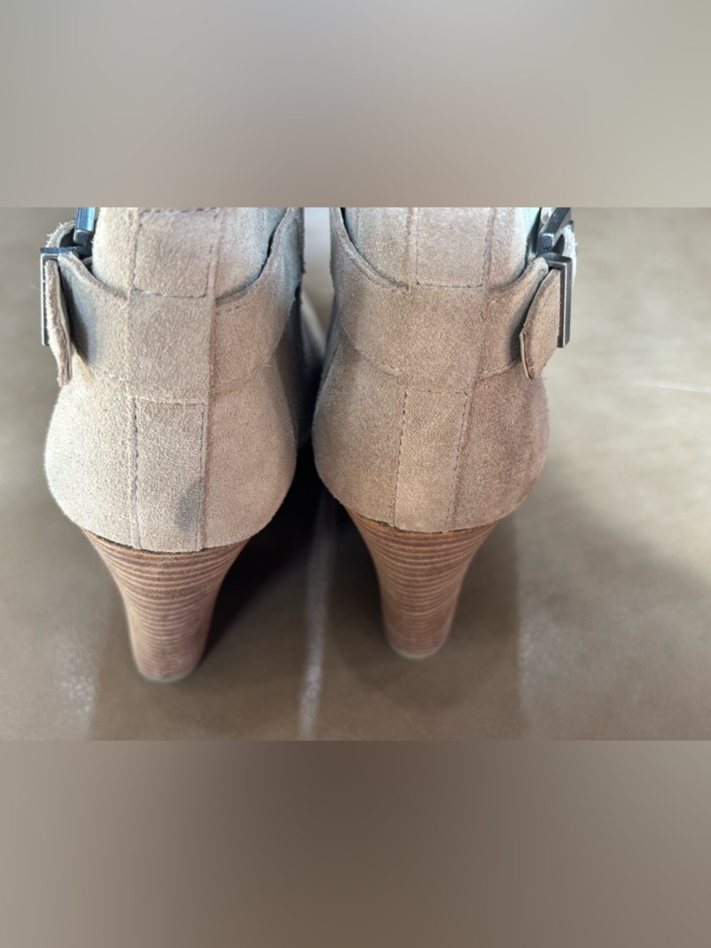 Guess Women’s Beige Suede elevated Ankle Bootie with Stacked Heel - Picture 5 of 6